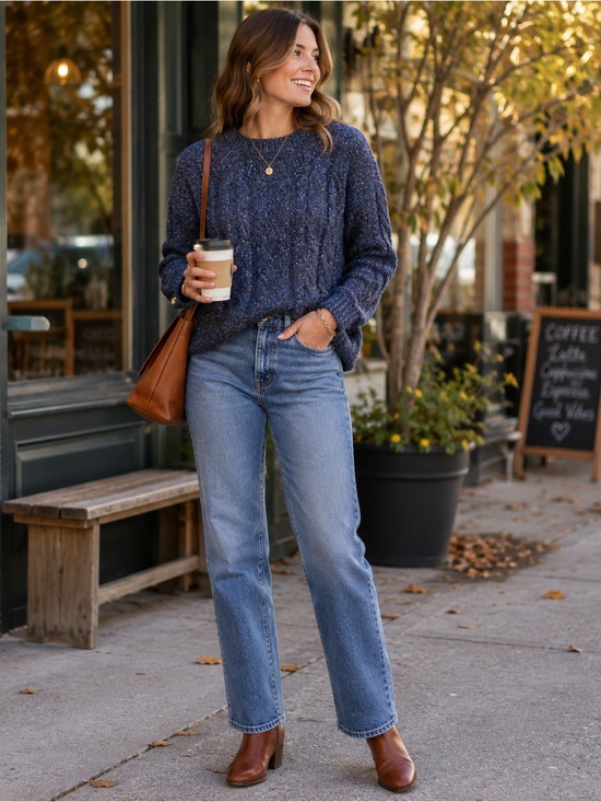 Maurices Sweaters - Maurices Blue Speckled Cable Knit Crewneck Sweater Women’s Small Cozy Fall